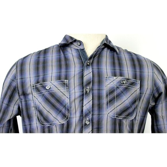 Michael Brandon Sz S Blue Plaid Button Up Shirt Mens Casual Everyday Long Sleeve - Picture 5 of 6